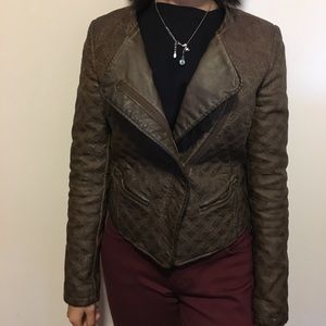 Zara Embroidered Brown Leather Jacket